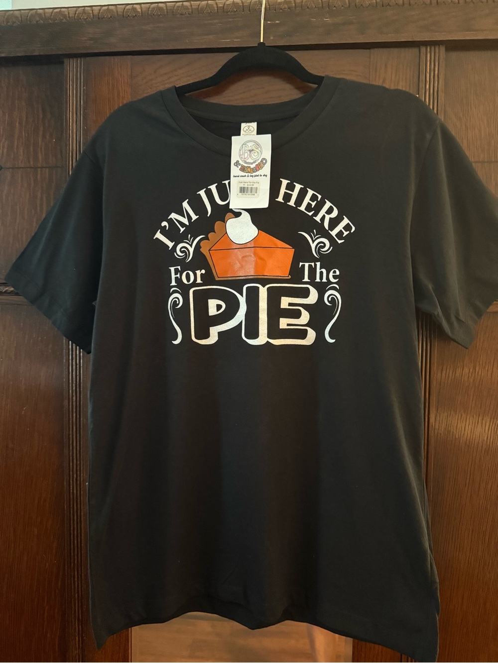 Alternative Black Graphic Tee with Orange Pie Accent Fall Thanksgiving Holiday